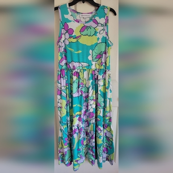 Emma & Michele Dresses & Skirts - Emma & Michelle Maxi Dress Aqua Green Purple Tropical Sleeveless Size Medium